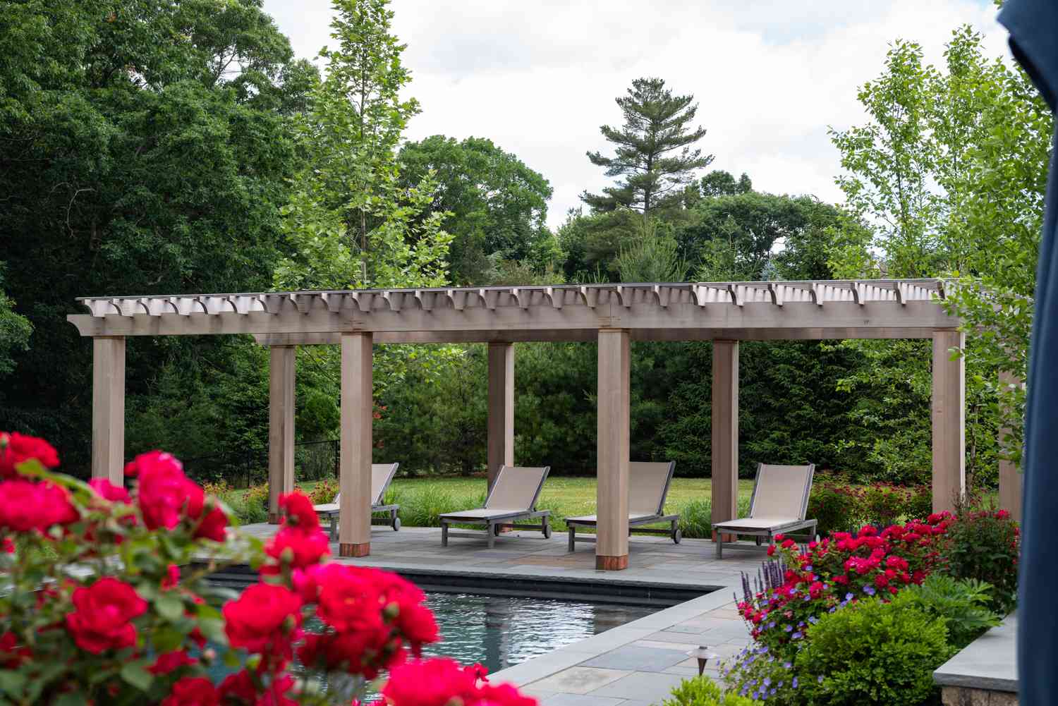 two-tone wooden pergola