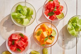 boozy melon fruit in glass bowls