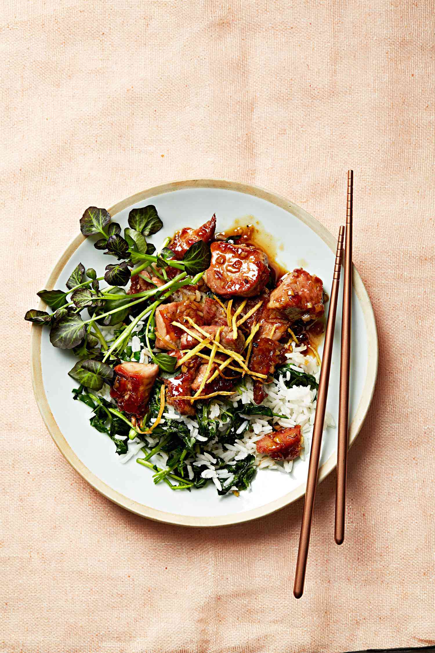 orange pork with watercress rice