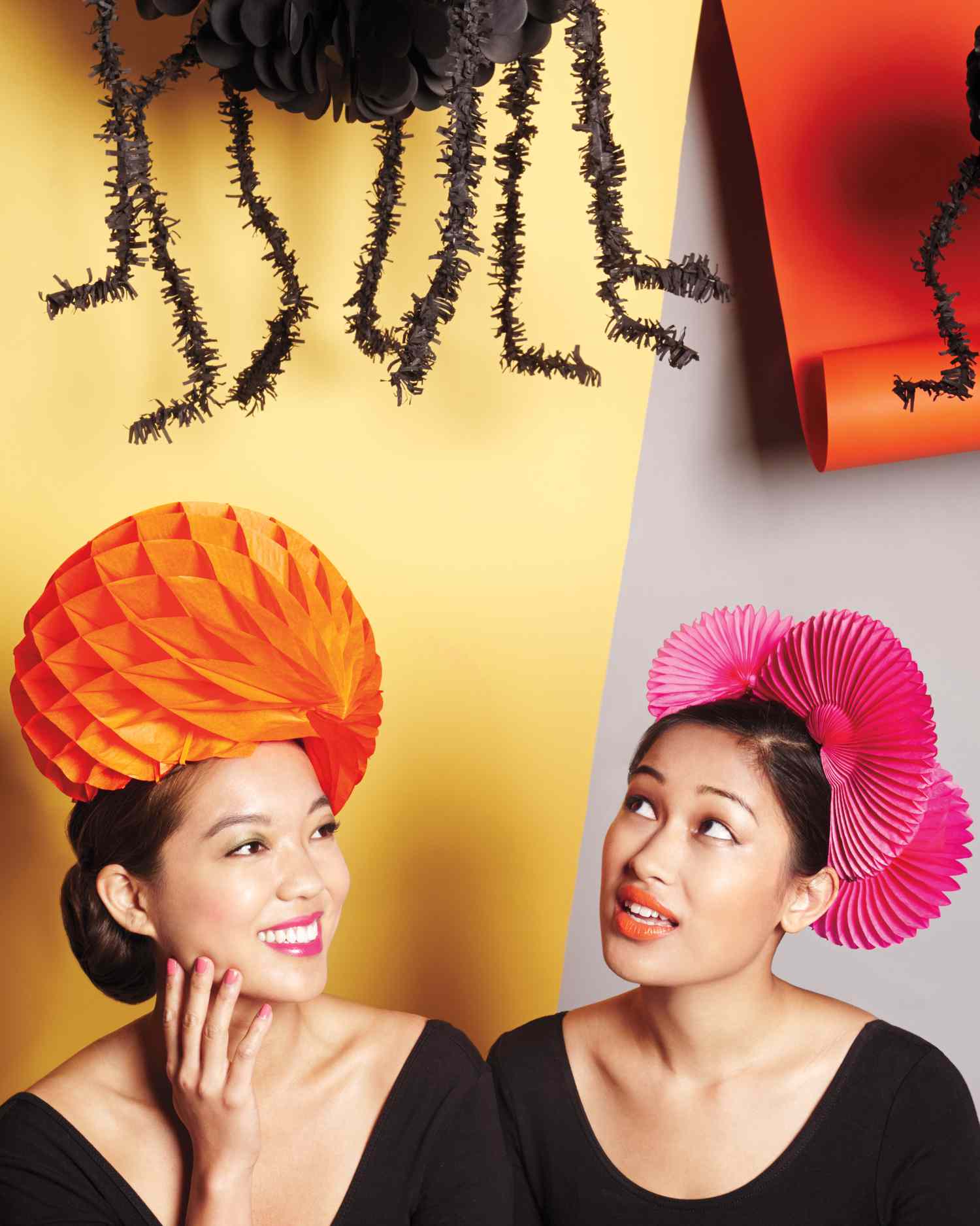 honeycomb and flower fan paper wigs for Halloween