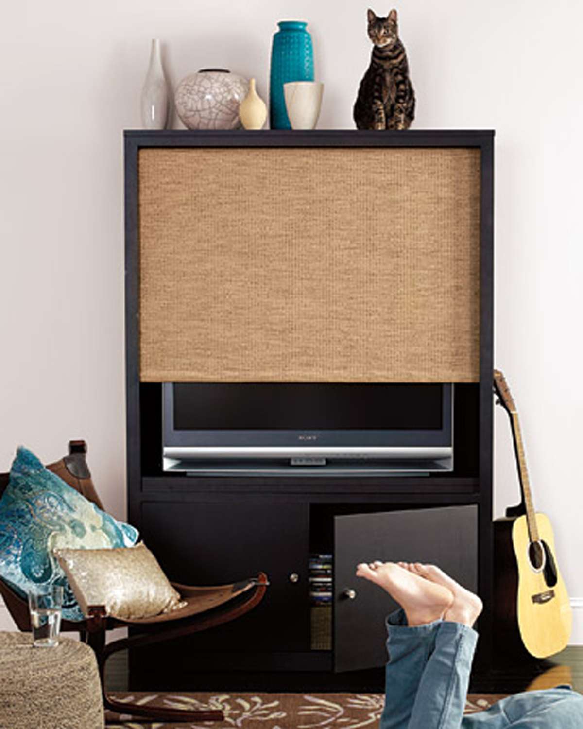 tv stand with fabric cover and storage