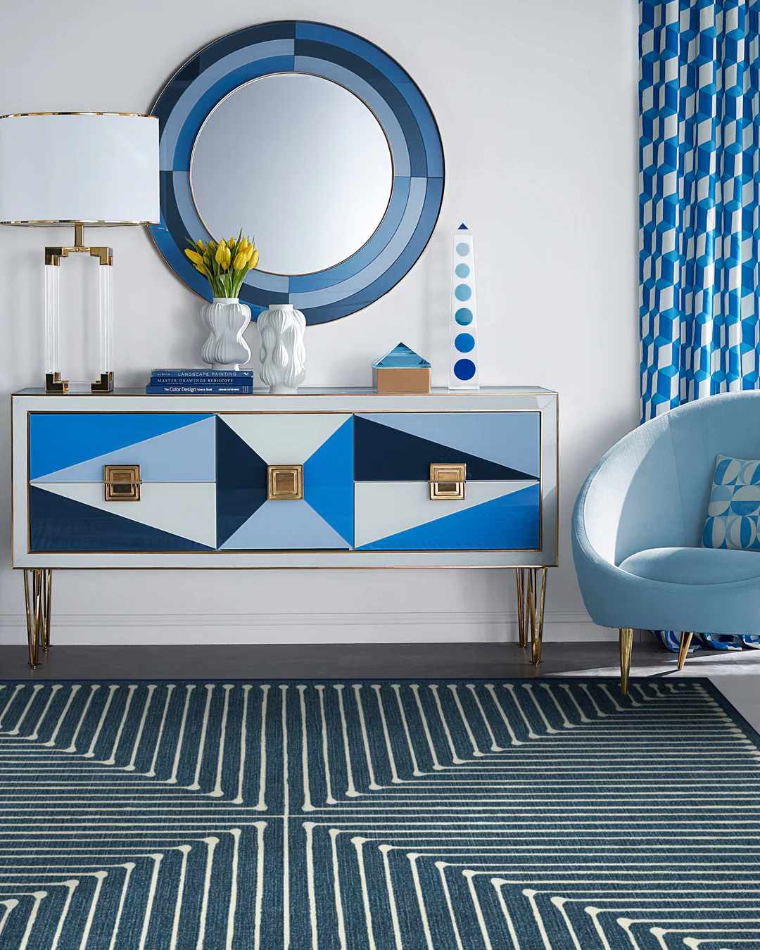 Jonathan Adler inkdrop lapis blue rug from Ruggable. 