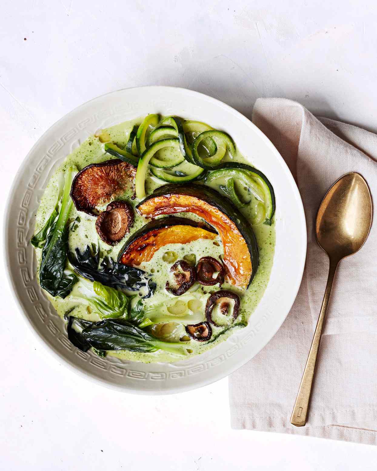 green coconut zoodle soup