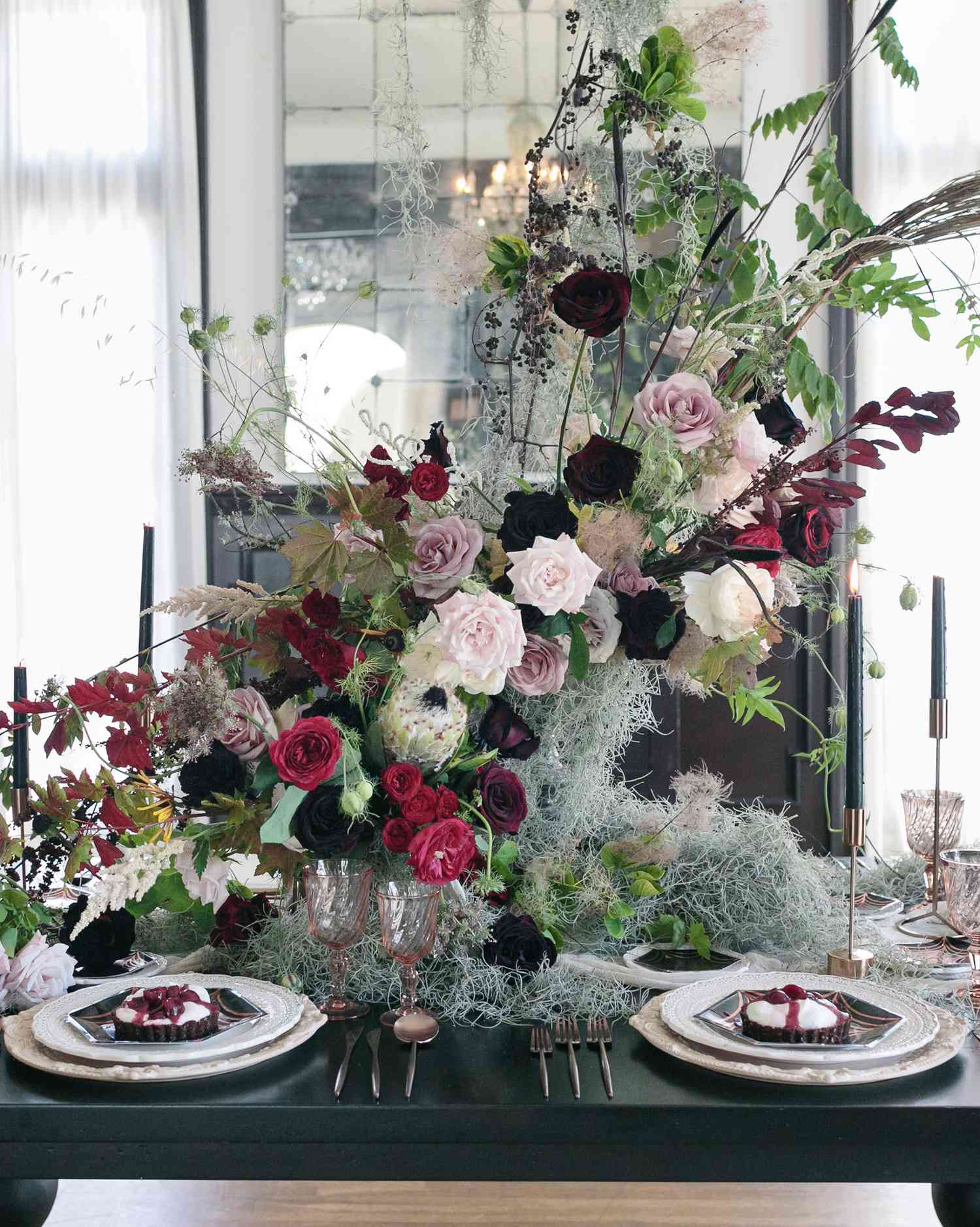 floral centerpiece for a Halloween dinner party