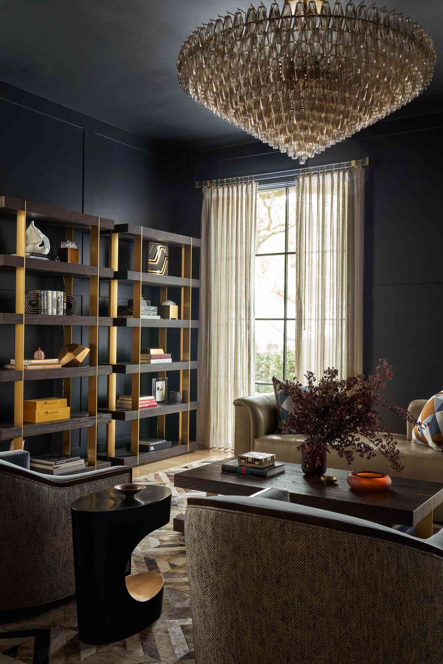 Dark room with bookshelves