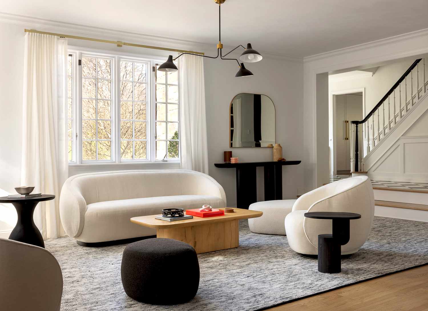 modern living room with rounded furniture