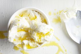 Vanilla ice cream with olive oil drizzle