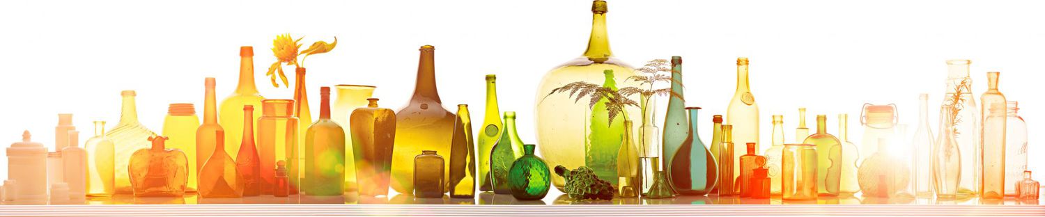 tinted bottles and jars