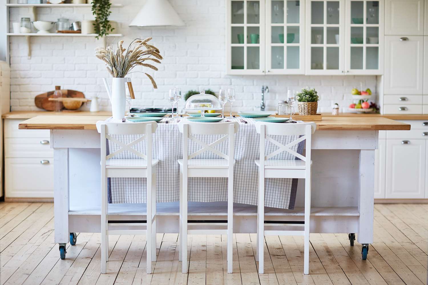 white kitchen island with wheels