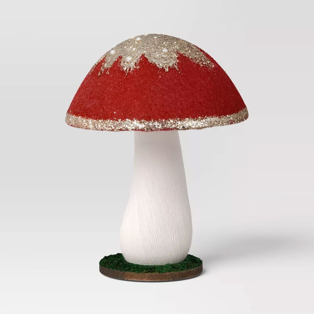 Glittery felt mushroom decor figurine 