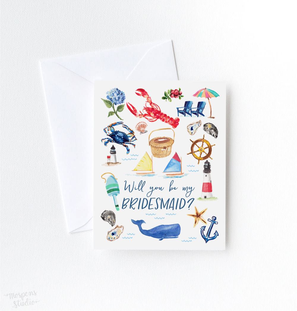be my bridesmaid nautical illustration card