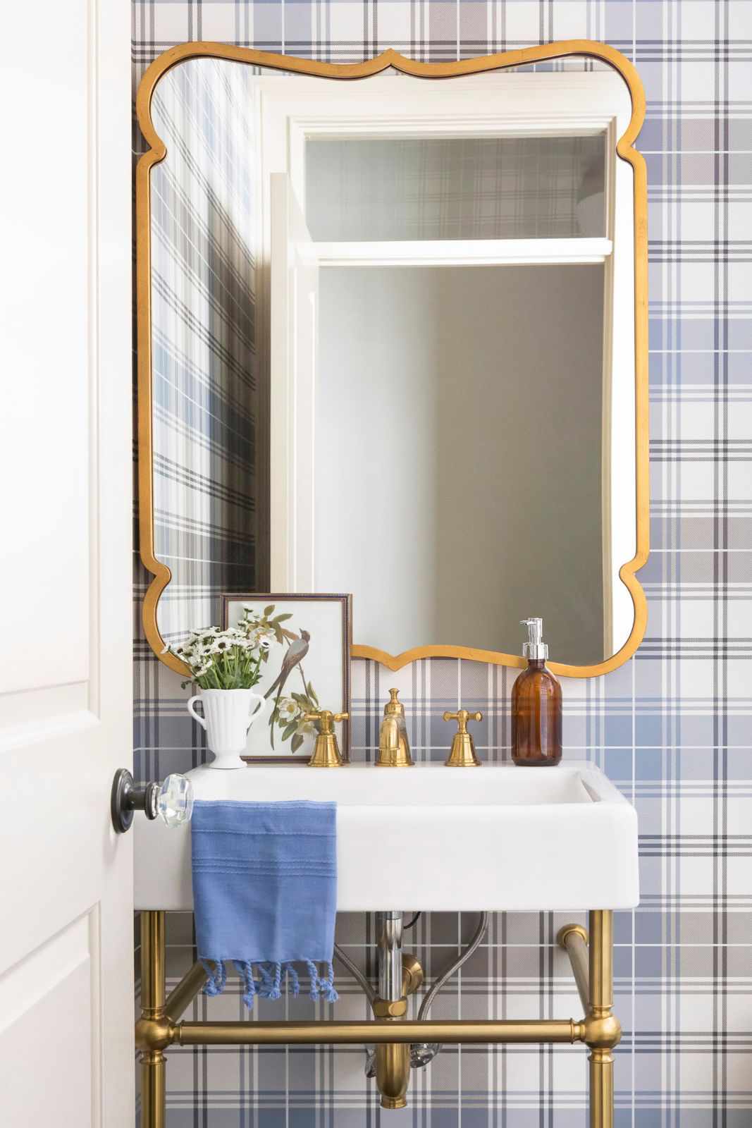 Gingham and Gold Jewel Box Bathroom
