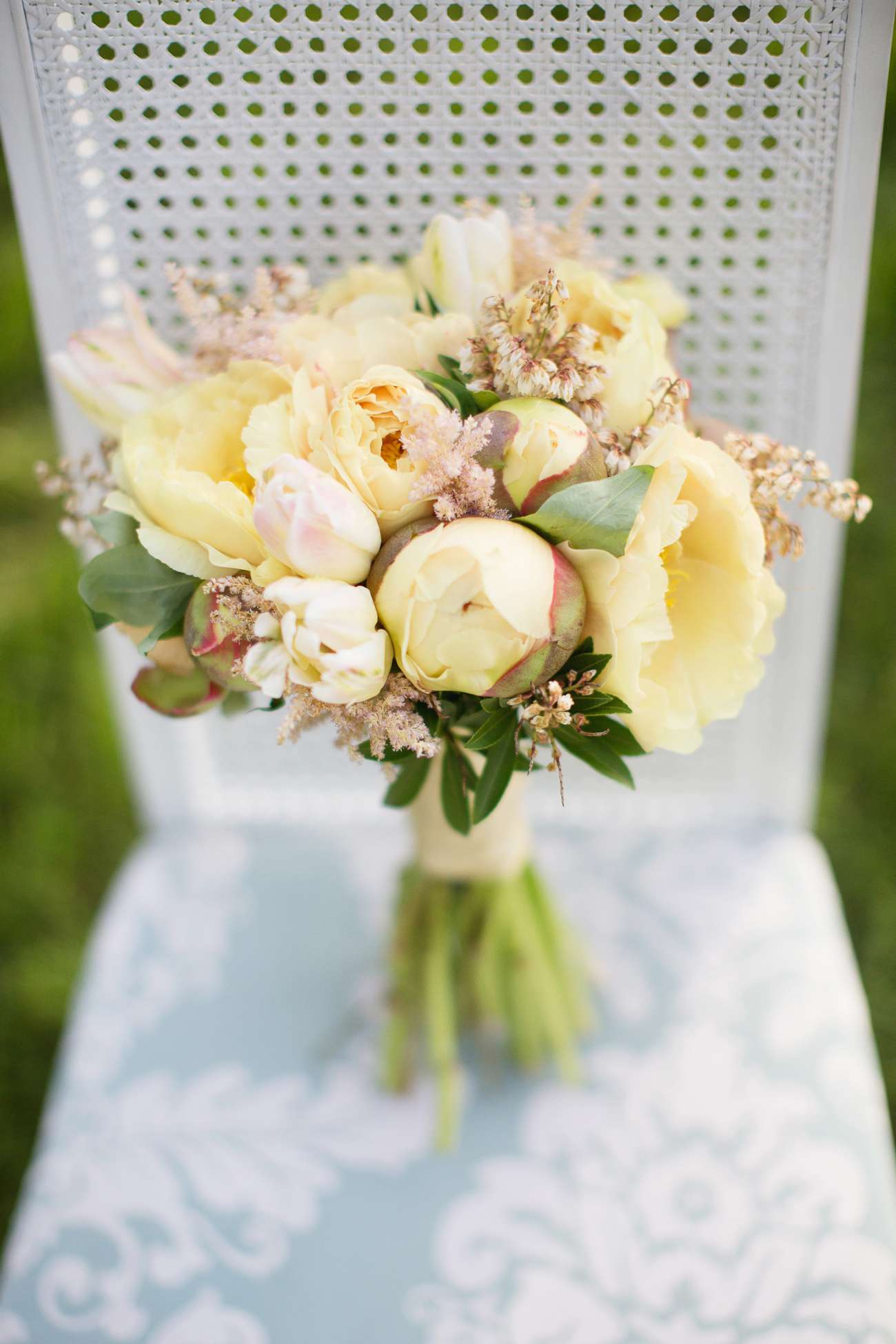 full bodied floral bouquet with yellow peonies