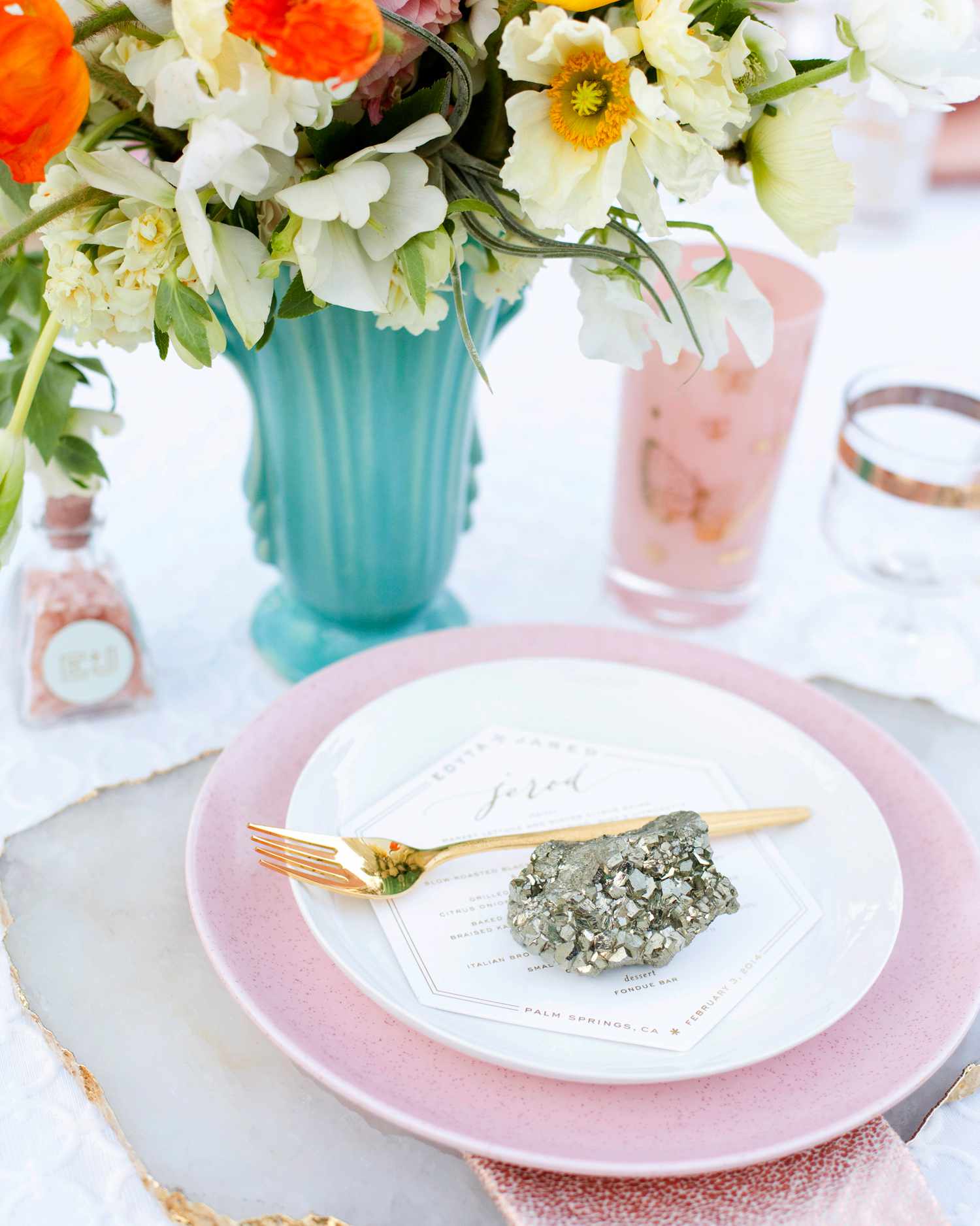 Pastel and Pyrite Table Setting