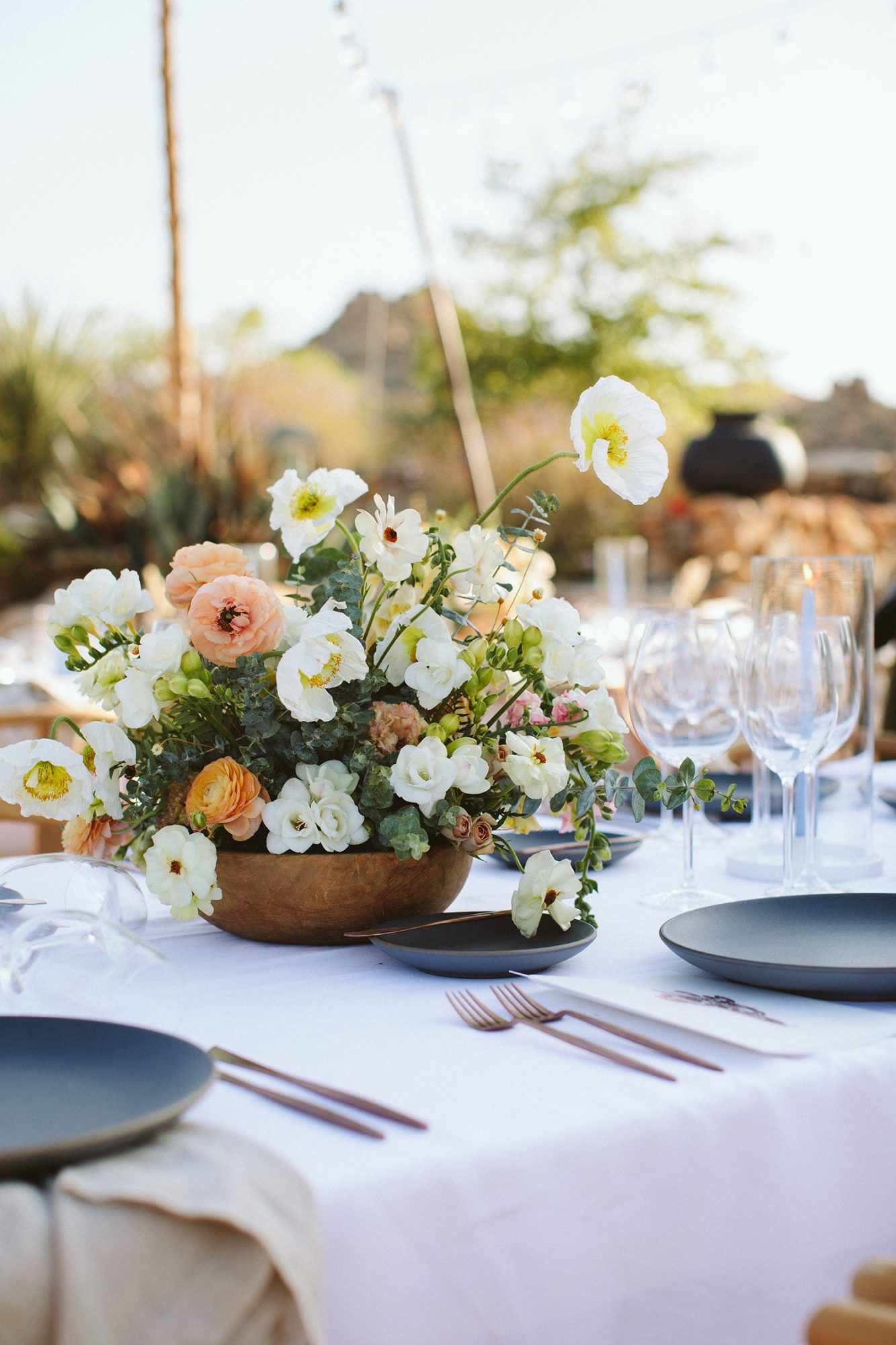 ashley basil wedding floral centerpiece on table