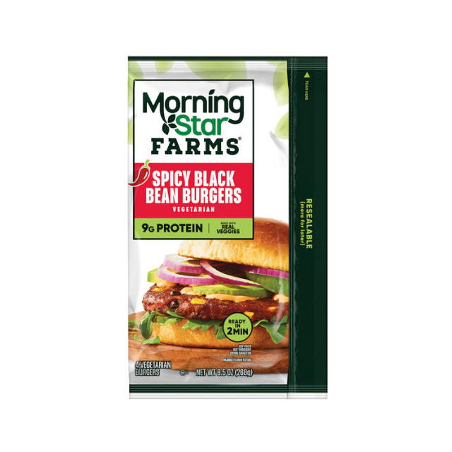 Packaging for MorningStar Farms Spicy Black Bean Burgers