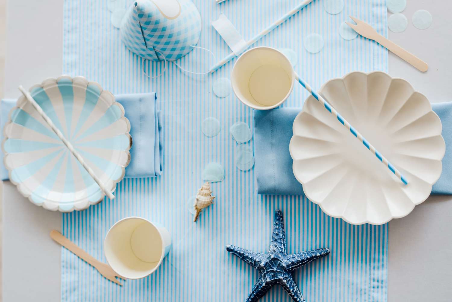 Elegant paper plates on prepared birthday table with for children