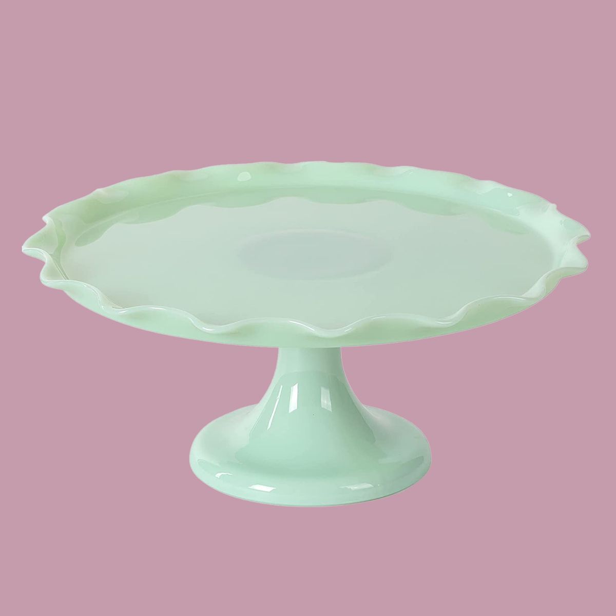  decorvow Highbrook 11" Handmade Jadeite Glass Cake Stand - Ruffle Trim