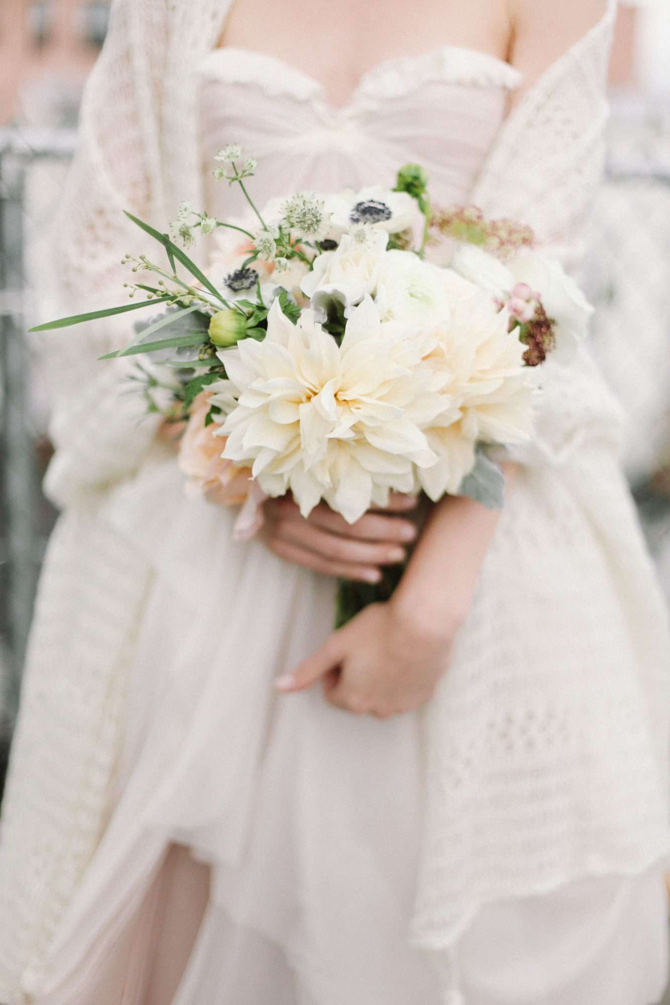 white dahlia wedding bouquet