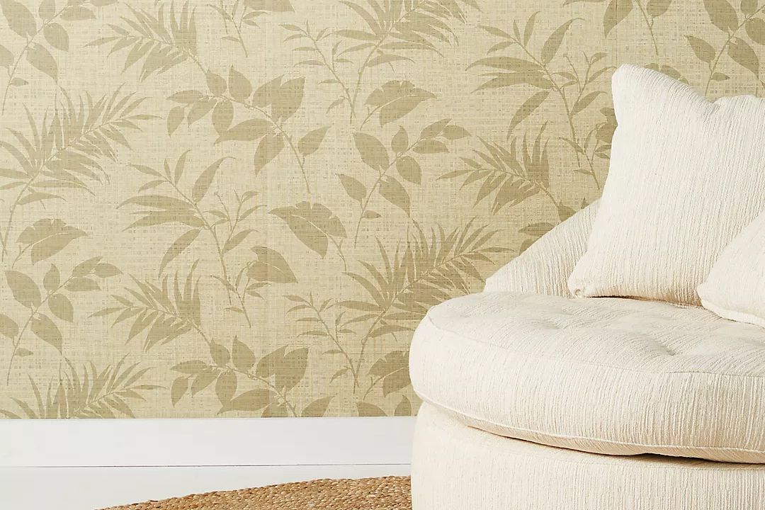Botanical Grasscloth Textured Wallpaper