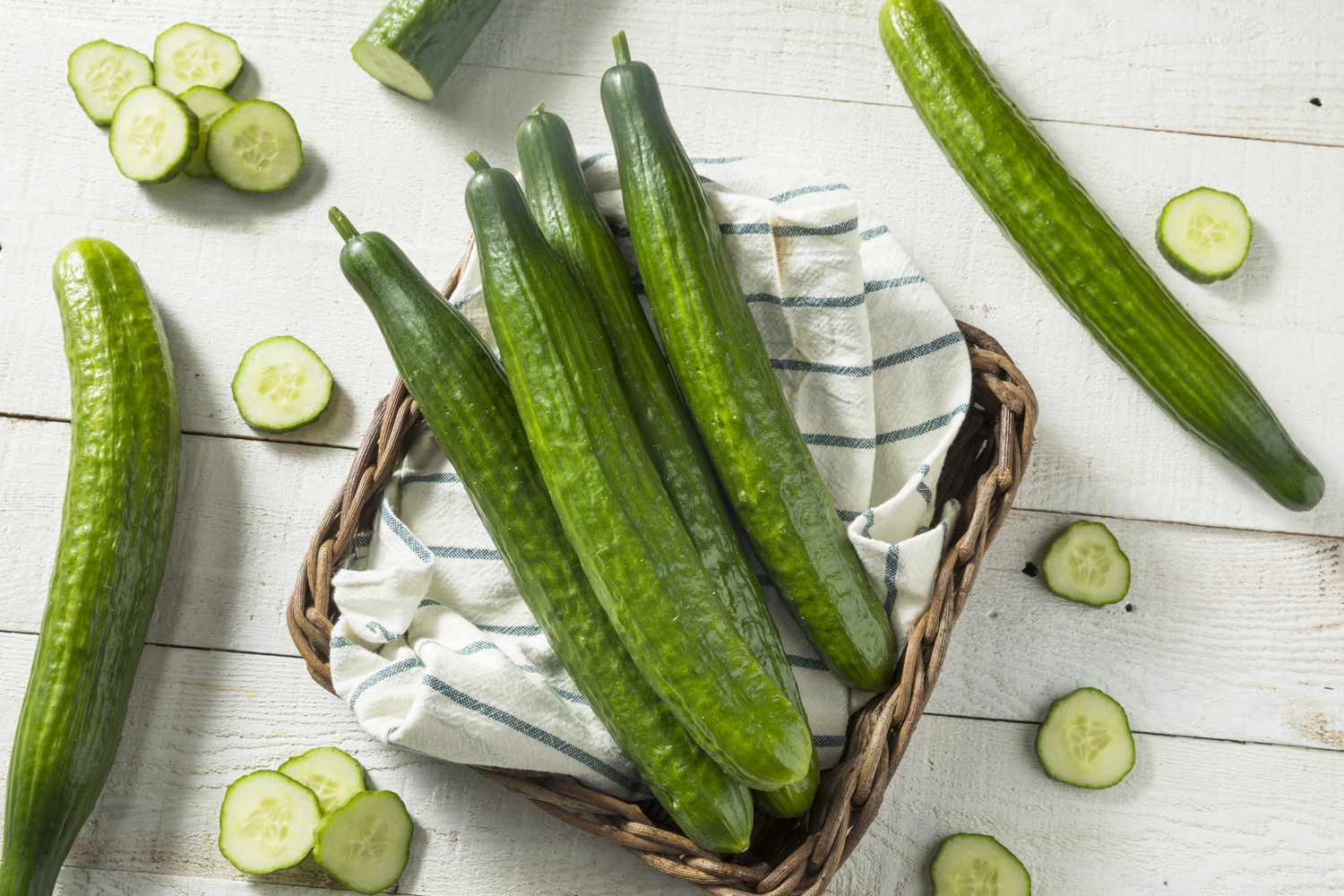english cucumbers in basket