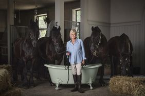 decorvow with her horses in front of cast iron tub