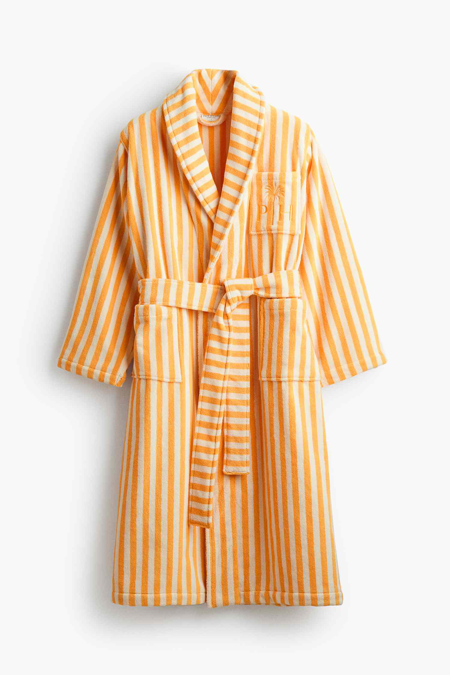 a yellow striped robe