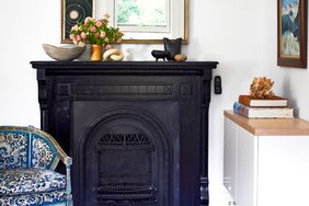vintage black fireplace in a living room