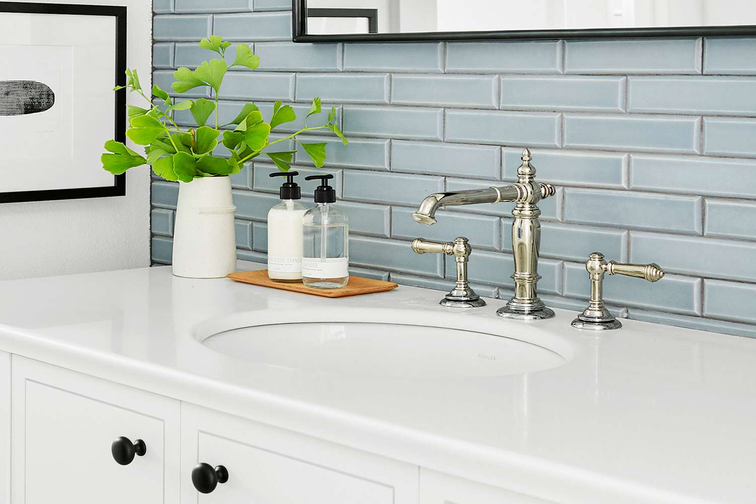 Bathroom with chrome faucet