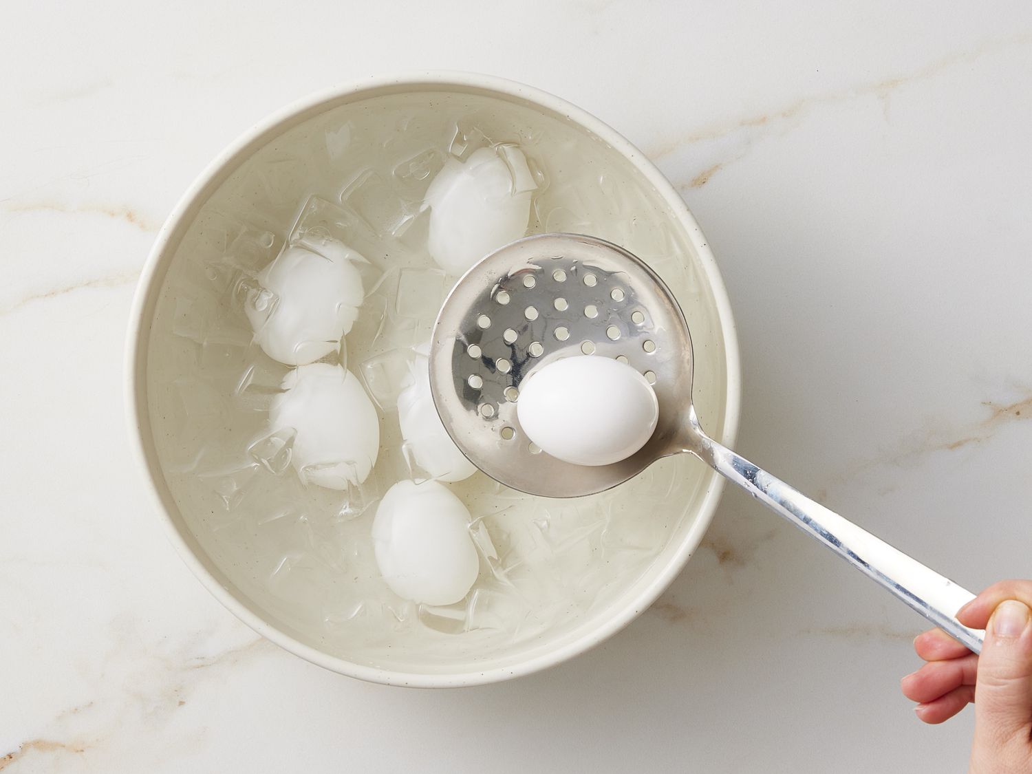 Eggs in ice bath