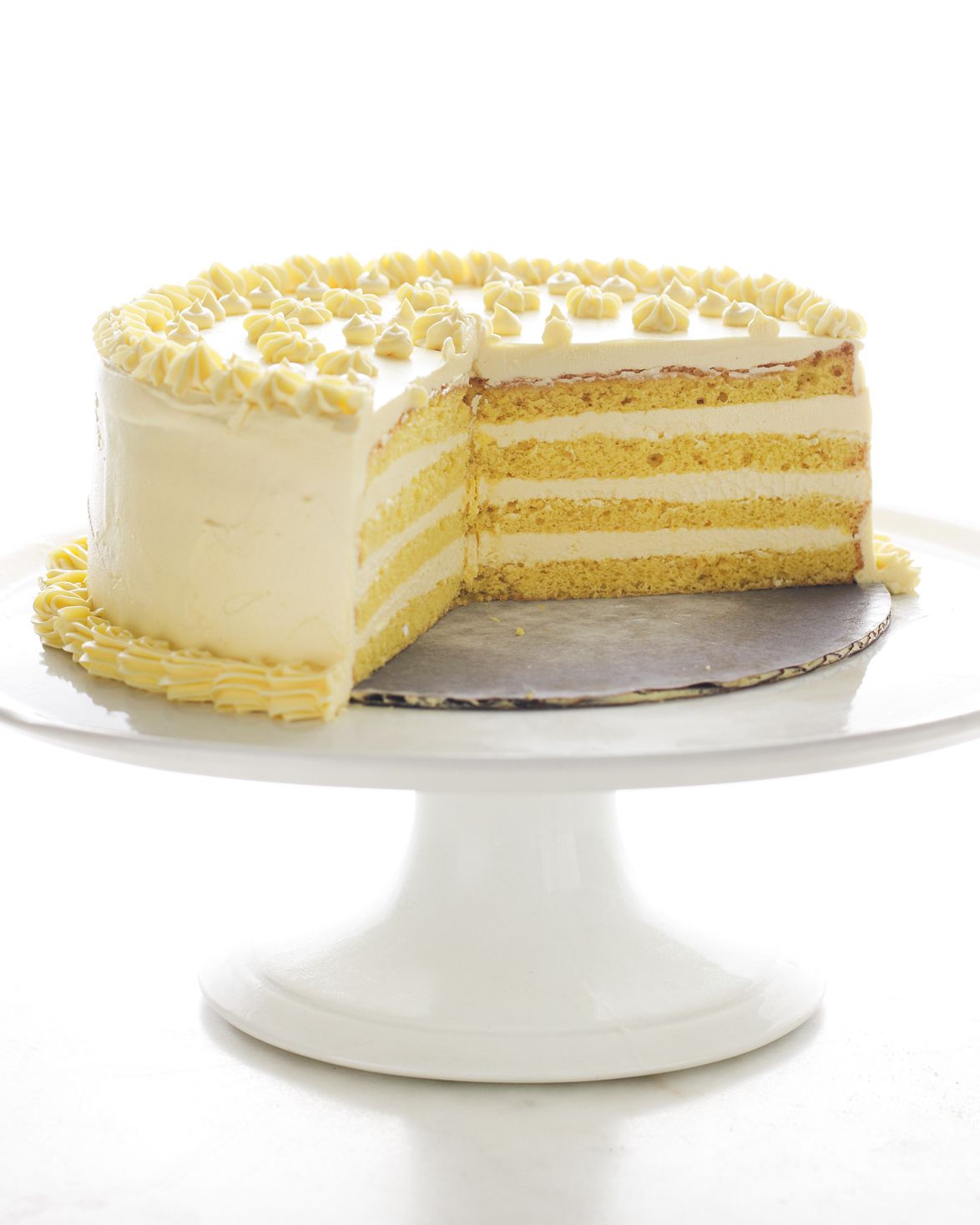 genoise cake with passion fruit swiss meringue buttercream