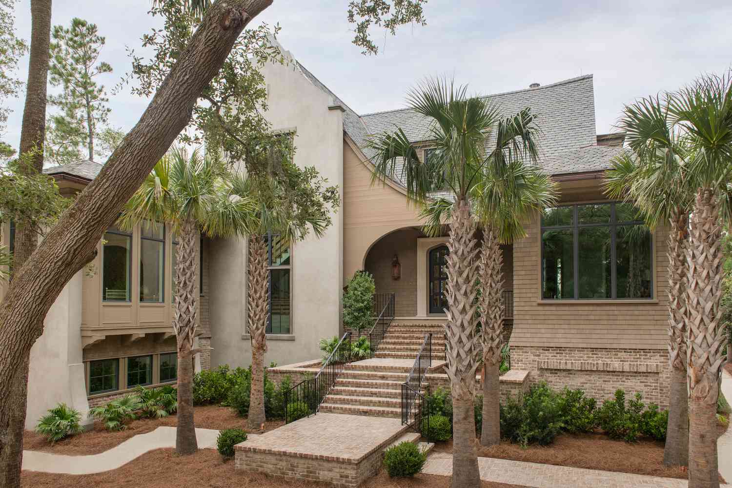 modern landscaping with palm trees 