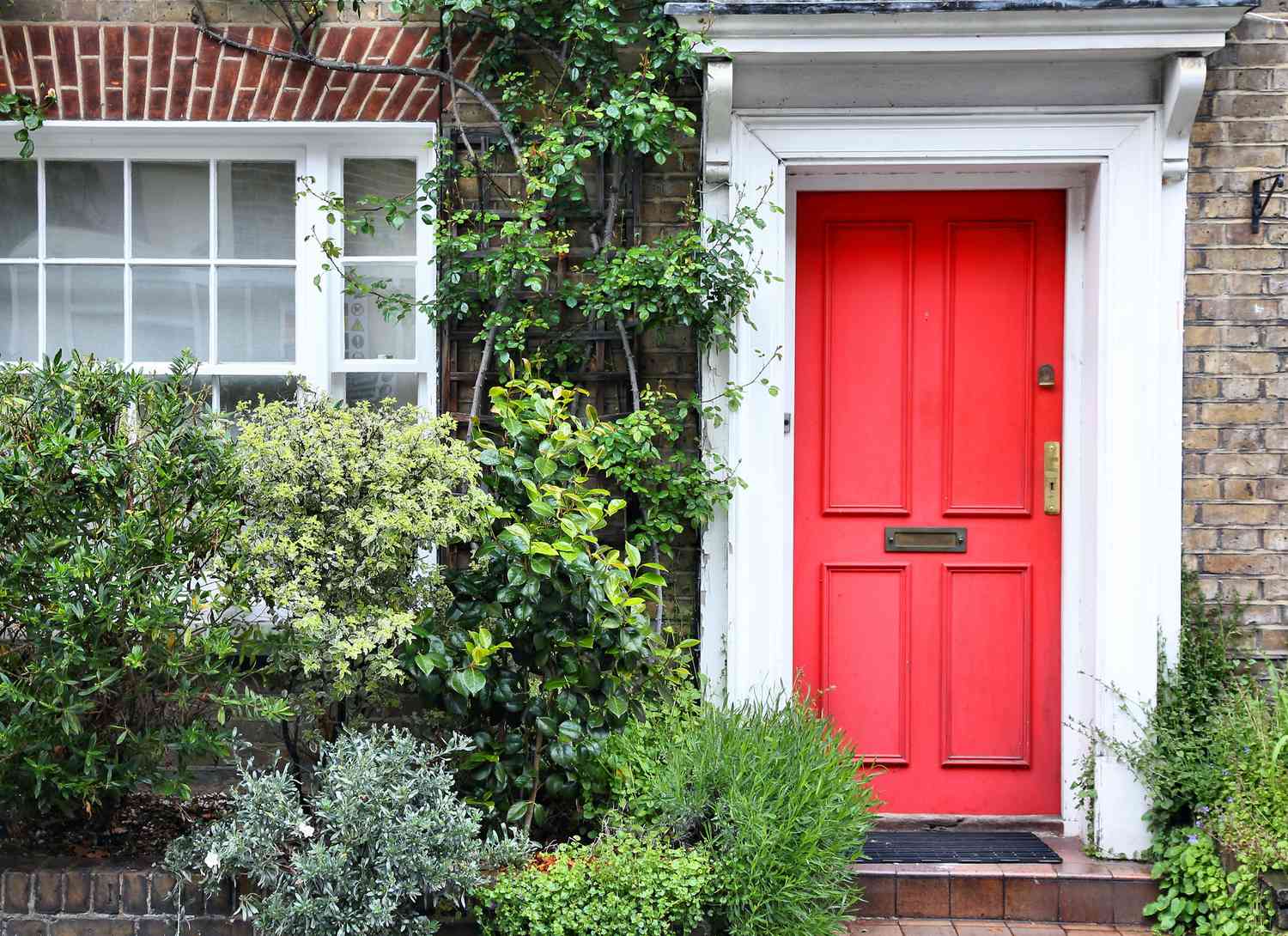 red front door on house