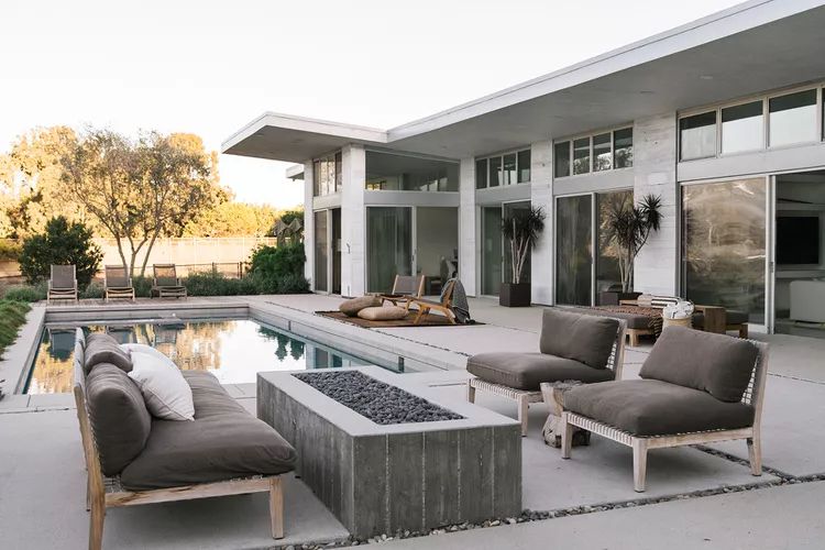 poolside concrete fire pit