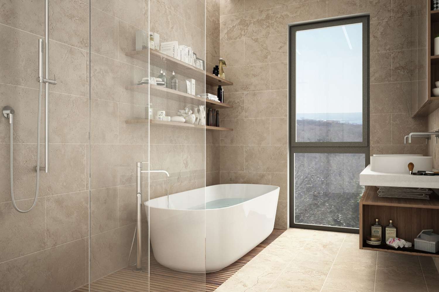 travertine tile bathroom