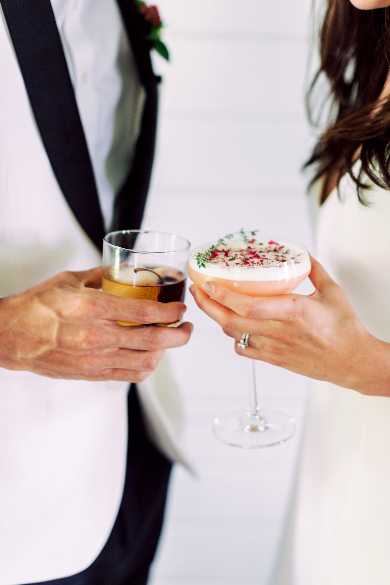 his and hers drinks cocktails diana lupu bride groom wedding martini bourbon