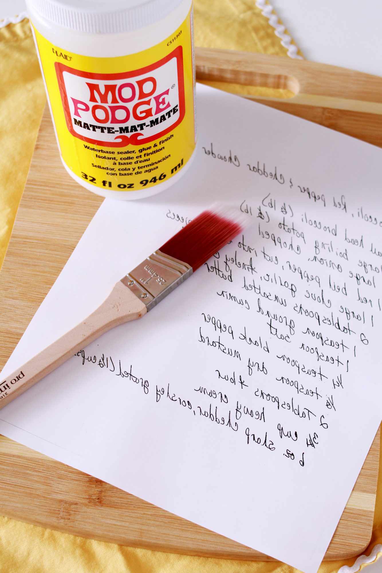 handwritten recipe wood cutting board supplies