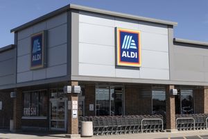 Aldi supermarket exterior with visible logo and entrance