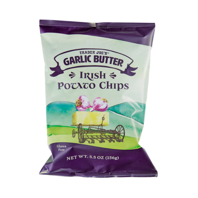 Bag of Trader Joes Garlic Butter Irish Potato Chips