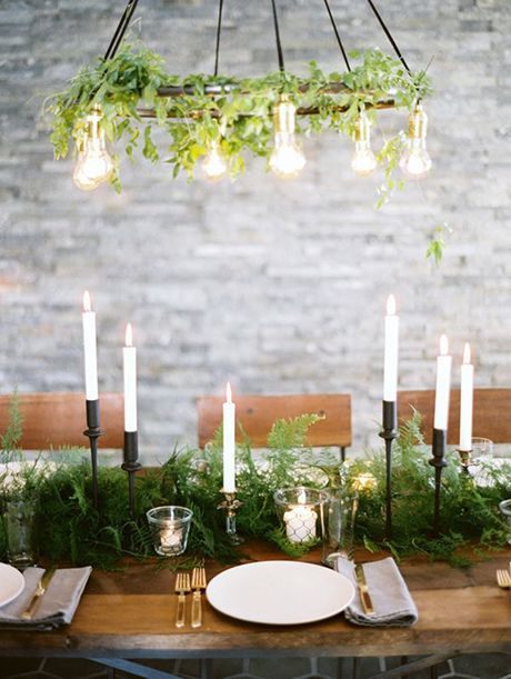 rustic wedding centerpieces industrial candle greenery place setting