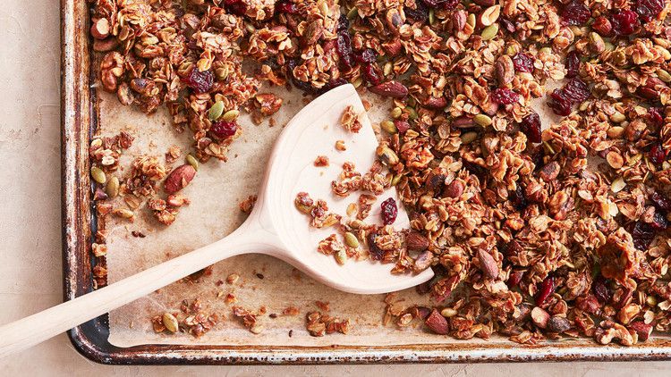 basic granola on baking sheet