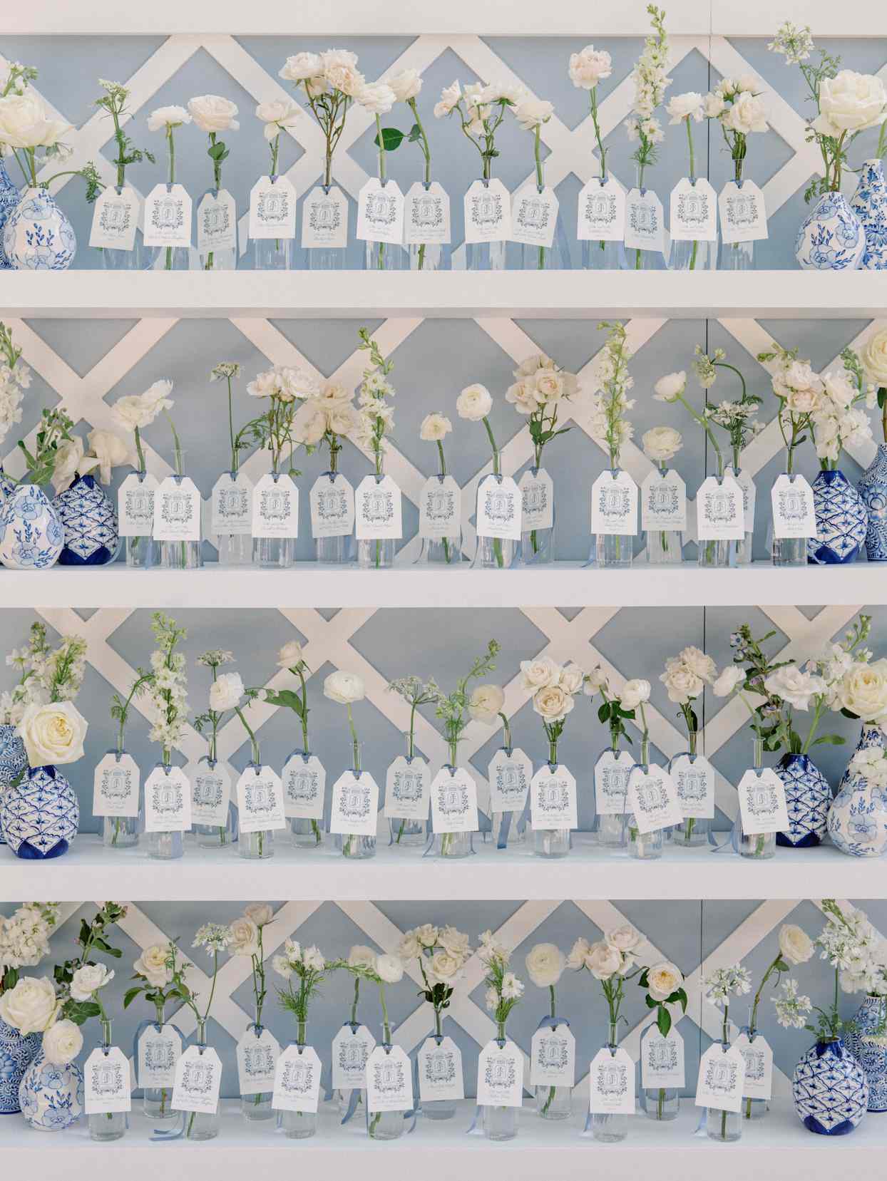 white floral escort display cards