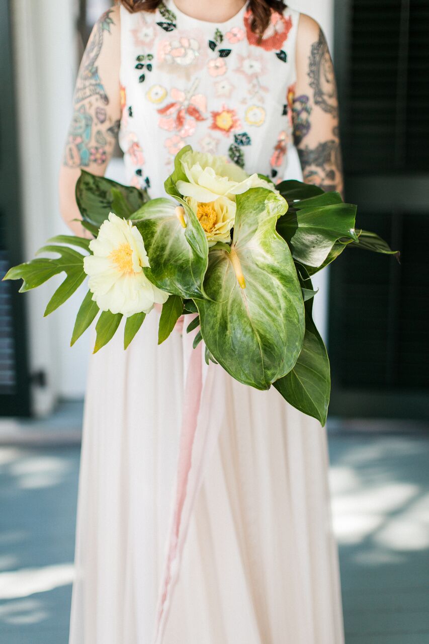 bride with unconventional bouquet