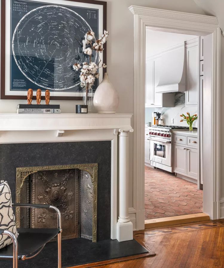 mixed materials on the fireplace mantel