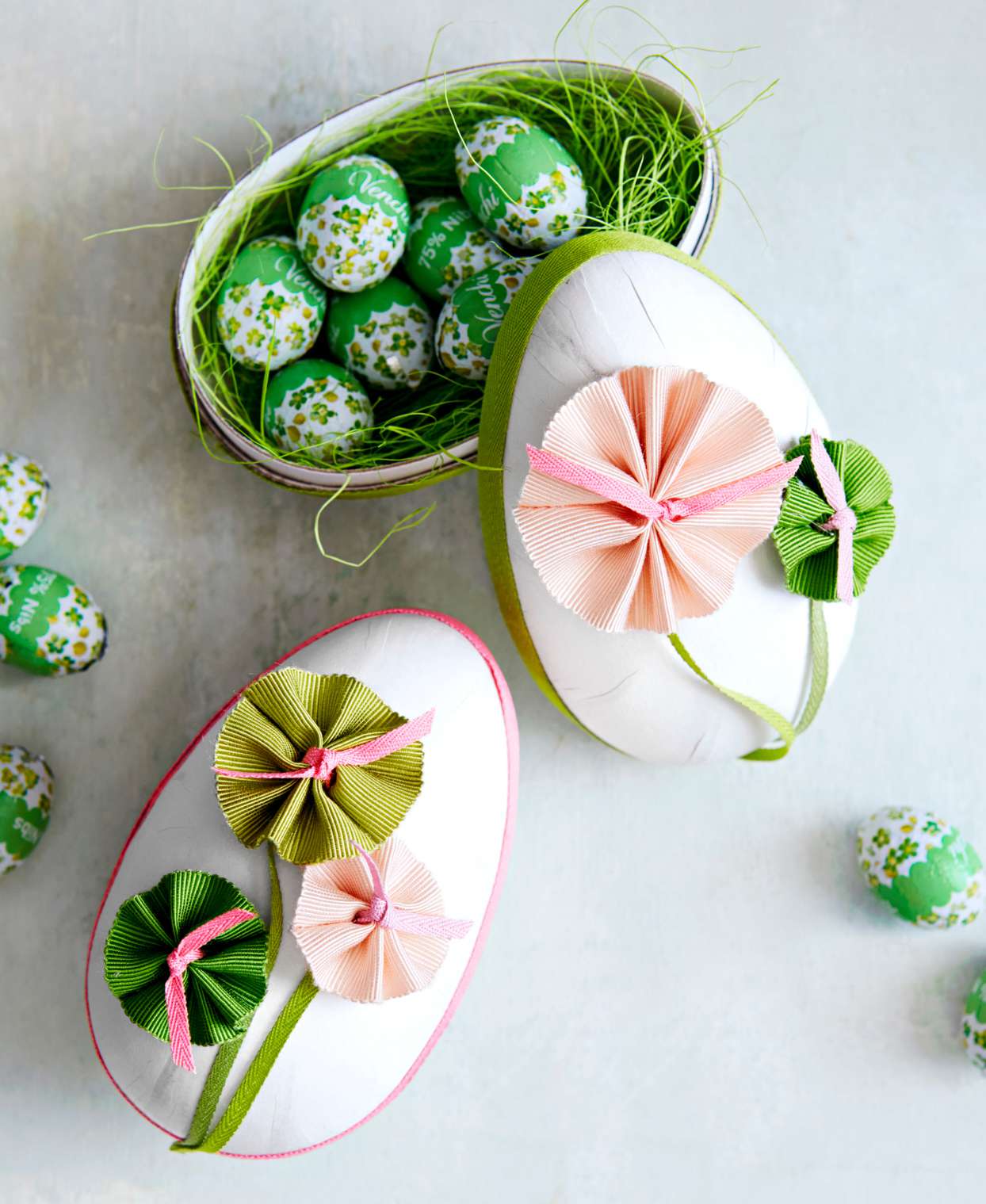 eggs with ribbon flowers