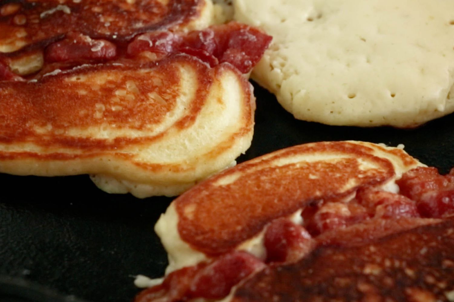 bacon pancakes in cast iron skillet