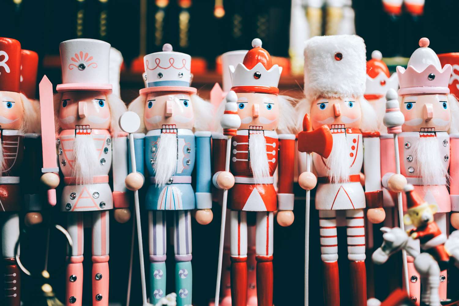 An assortment of intricately detailed nutcracker figurines