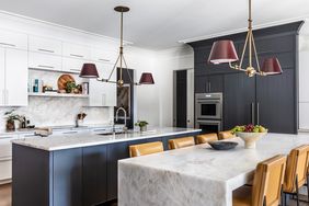 kitchen with two isands and seating