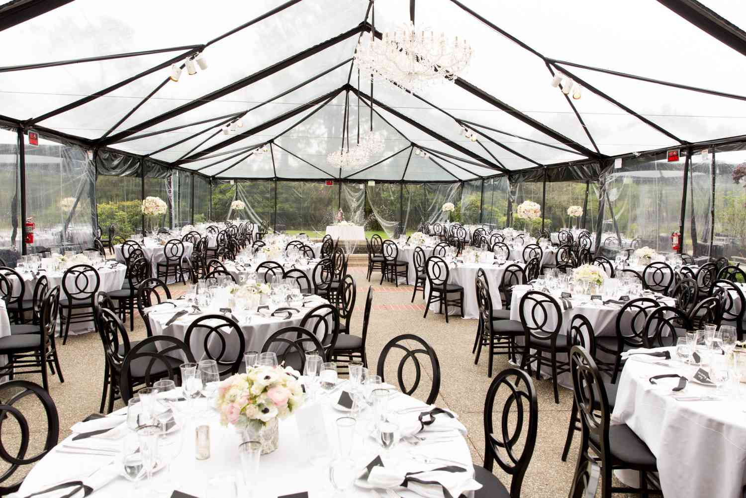 black and clear tent wedding reception
