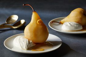 poached pears on plates